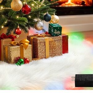 Christmas tree skirt, LED lights 48 inch thick faux fur Christmas